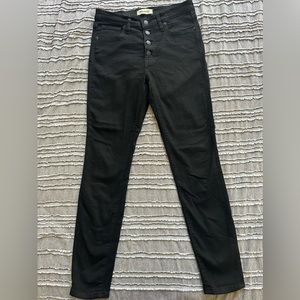Madewell 9” mid rise skinny black button fly denim jean